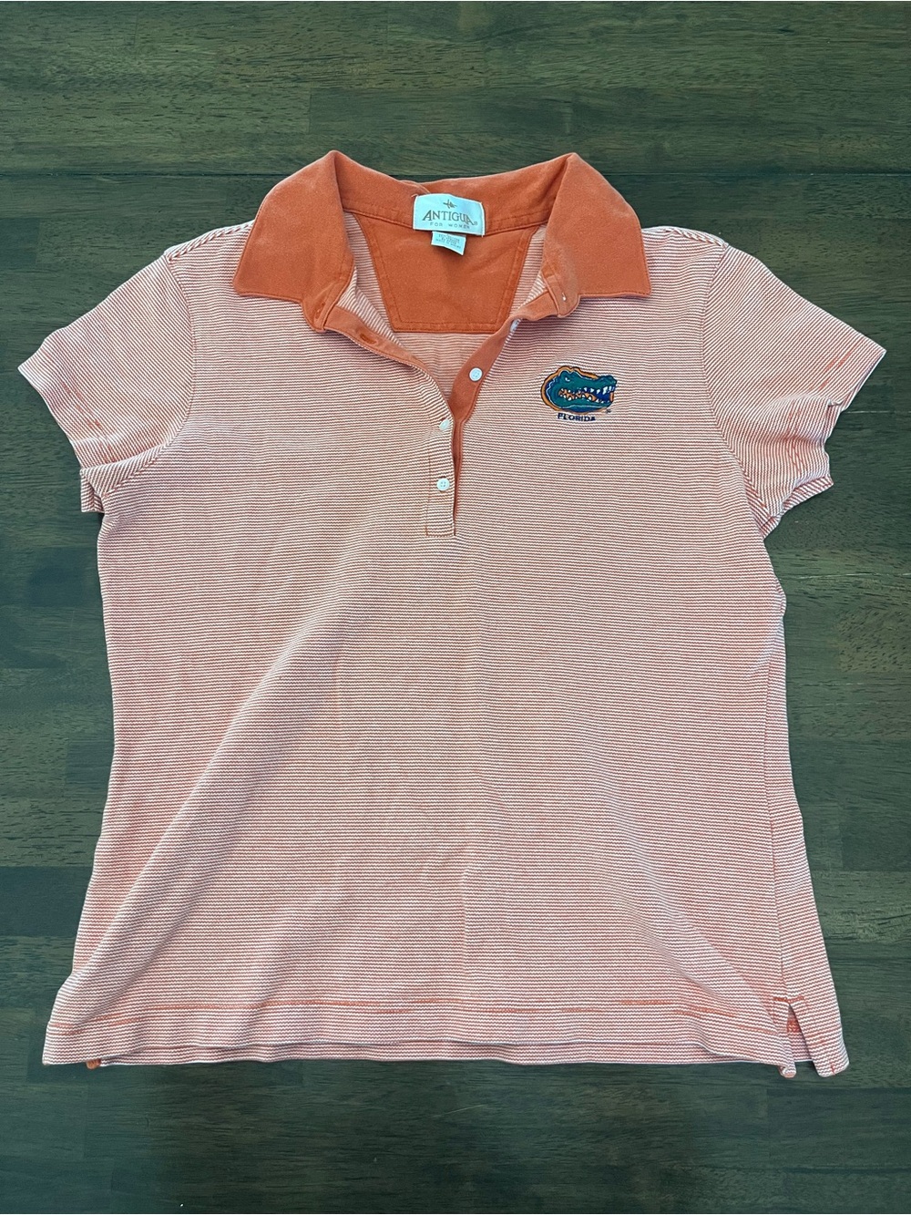 Antigua Womens University of Florida Gators Striped Polo Short Sleeve Large